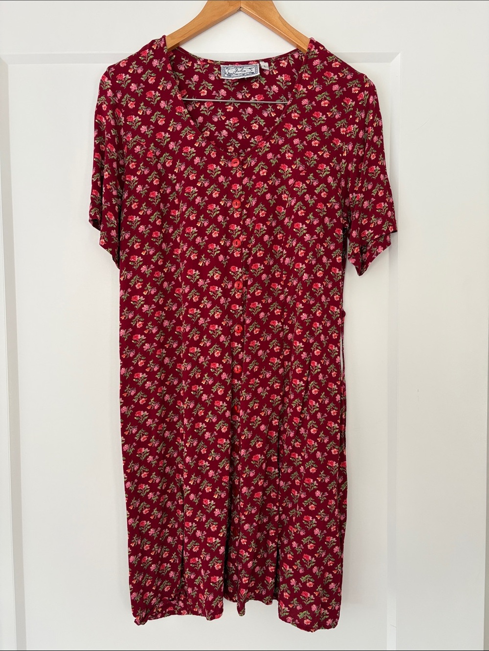 Vintage 90s Burgundy Floral Button-Front Dress